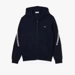 Image of Mens Lacoste Printed Bands Hooded Zip Sweatshirt Size 3 - S Navy Blue