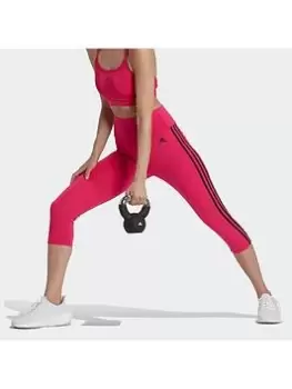 Image of adidas Designed to Move High-Rise 3-Stripes 3/4 Sport Leggings, Red, Size L, Women