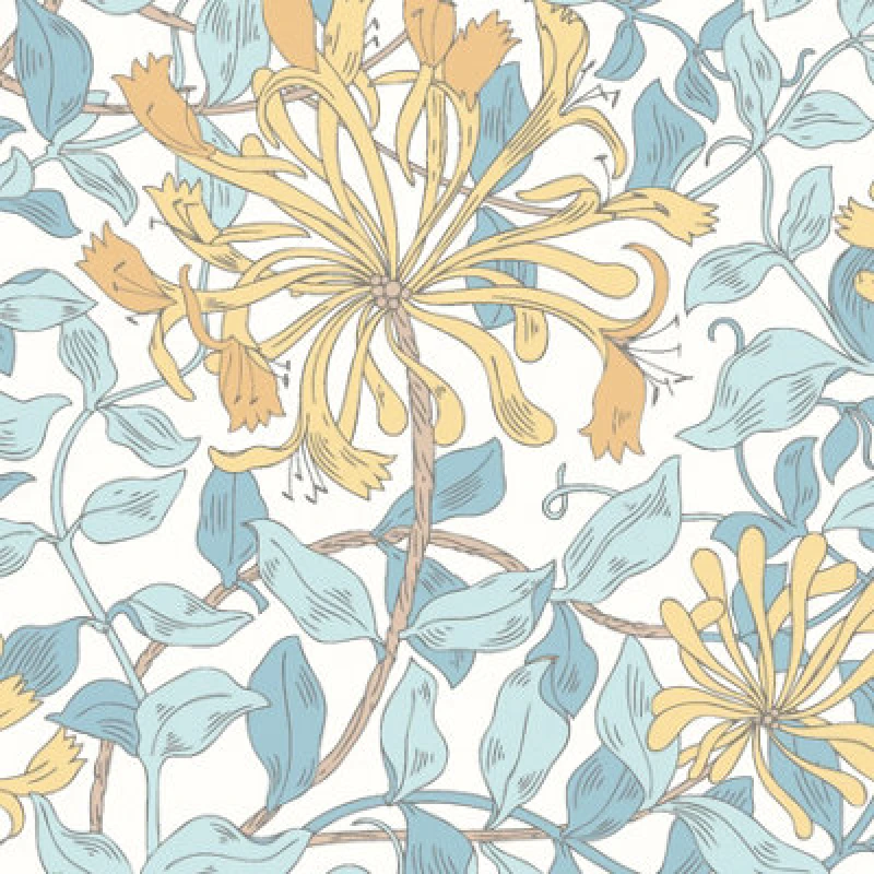 Image of Hoopla Walls Honeysuckle Leaf Trail Soft Blue Smooth Matt Wallpaper