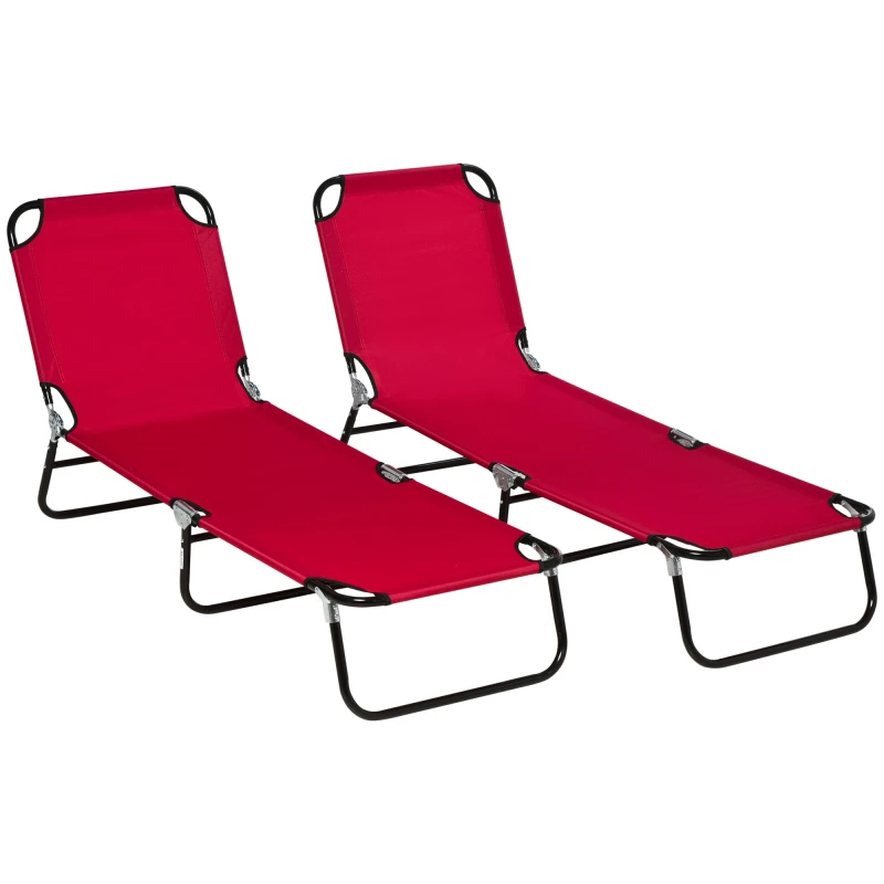Image of Outsunny Outsunny Folding Sun Loungers Set of 2 with Adjustable Backrest - Wine Red