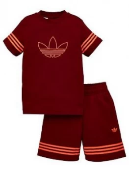 Image of Boys, adidas Originals Outline Shorts Tee Set - Burgundy, Size 5-6 Years