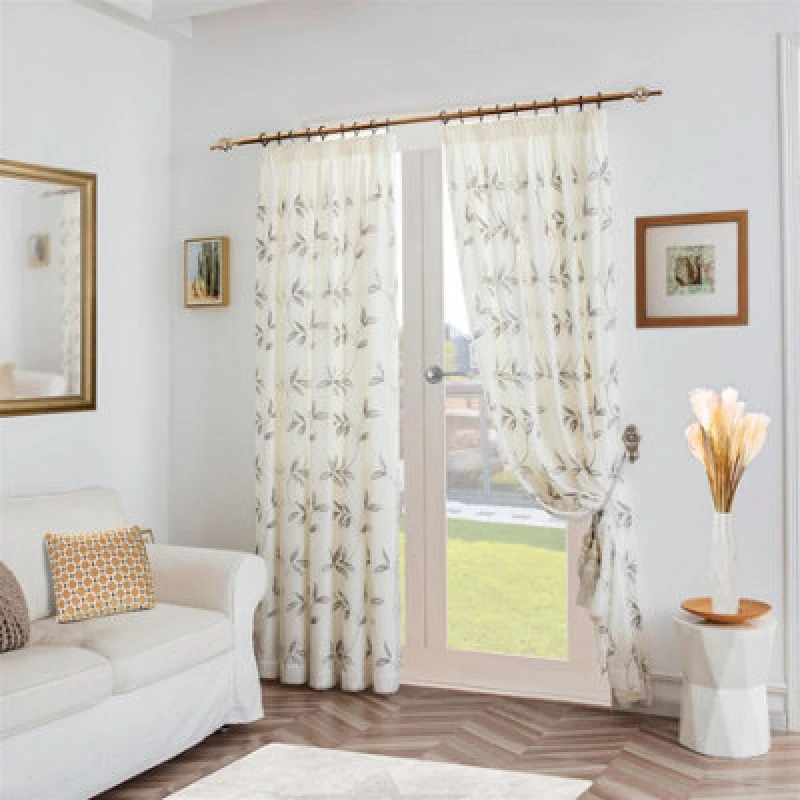 Image of Luxury Living Leaf Embroidered Tulle Voile Curtains Pencil Pleat in Silver Size: 147cm width x 183cm drop Silver Unisex 147cm width x 183cm drop