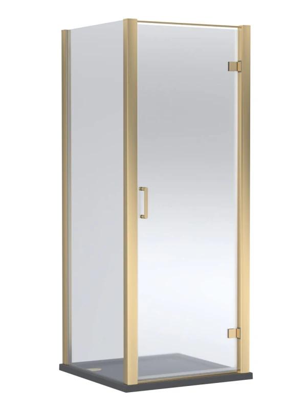 Image of Balterley Hinged Shower Door & Shower Tray: 900x900mm Brushed Brass/Slate Grey in Metallics Metallics Unisex