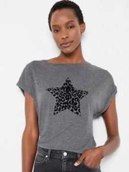 Image of Mint Velvet Animal Flocked Star T-Shirt - Dark Grey Size M Women