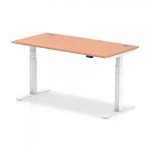 Image of Trexus Sit Stand Desk With Cable Ports White Legs 1600x800mm Beech Ref