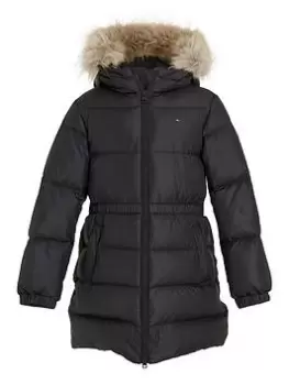 Image of Tommy Hilfiger Girls Long Waisted Down Jacket - Black, Size 16 Years, Women