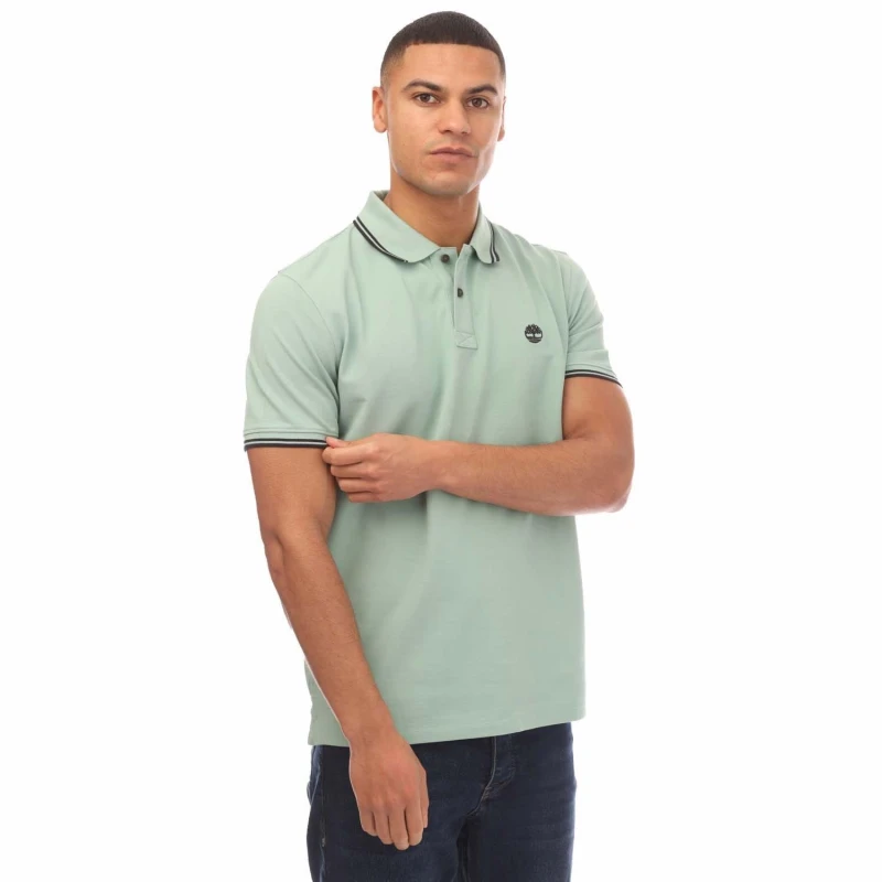 Image of Timberland Millers River Tipped Pique Polo Shirt - Green Green S