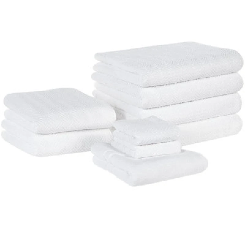 Image of Beliani Set Of 9 Towels Mitiaro Terry Cotton White