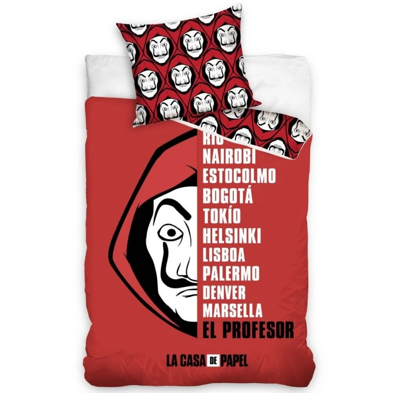 Image of Money Heist La Casa De Papel Cotton Duvet Cover Set in Dark Red Size: Single Dark Red Unisex Single