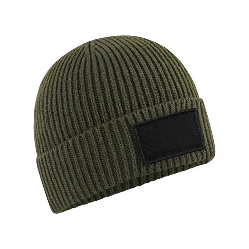 Image of Beechfield Beechfield Men Fashion Patch Beanie in Dark Green Dark Green One Size Male 5063238607019