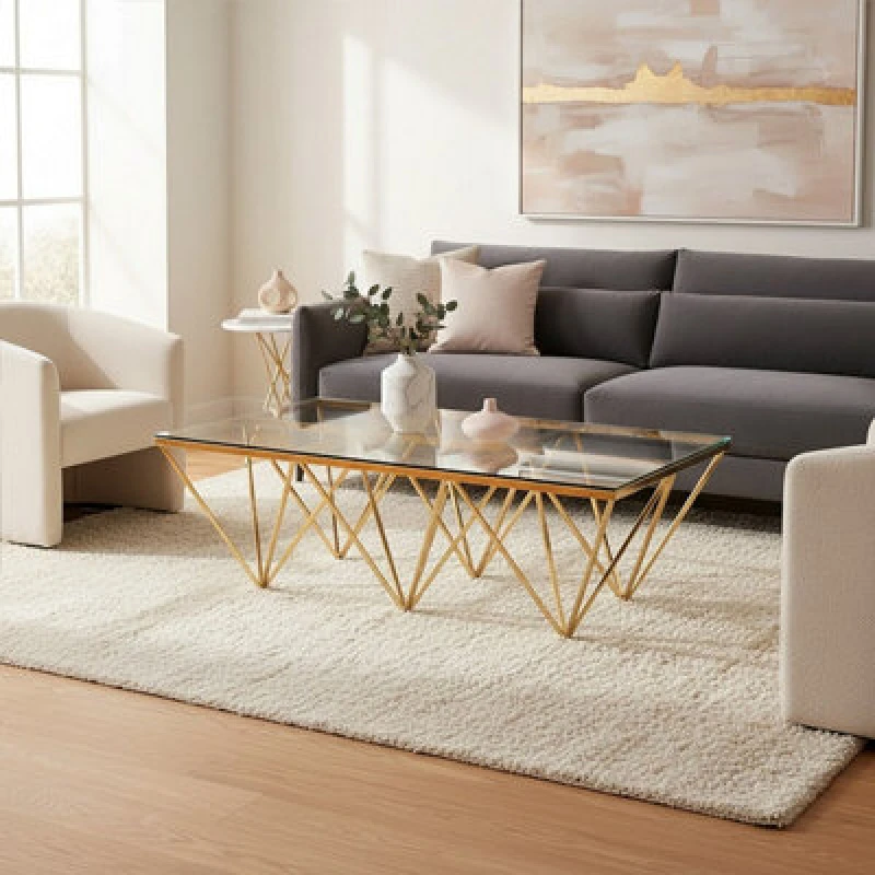 Image of Premier Housewares Unique Design Gold Finish Spike Legs Coffee Table, Durable Decorative Table, Sleek Display Coffee Table Gold