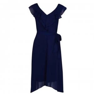 Image of DKNY Ruffle Midi Dress - NAVY