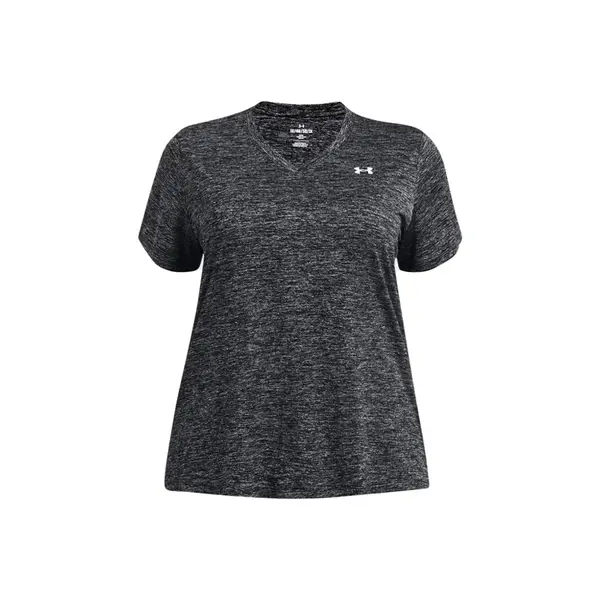 Image of Under Armour Womens Tech Short Sleeve V Neck T Shirt 1X - UK 16W - 18W (Bust 44 - 47.5') Black White 1384221-001-1X