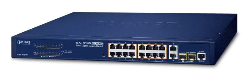 Image of PLANET FGSW-1816HPS network switch Managed L2 Fast Ethernet (10/100) P