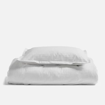 Image of White 100% Egyptian Cotton Sateen Stripe Duvet Set - Single