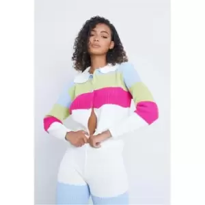 Image of I Saw It First Pink Striped Button Down Cardigan With Collar - Pink