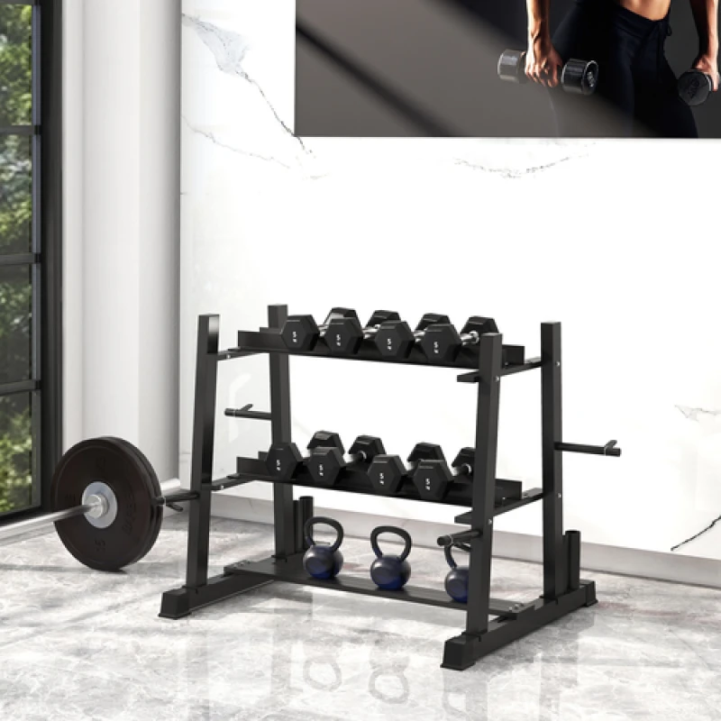 Image of SPORTNOW 3-Tier Dumbbell Rack for Dumbbells, Kettlebells&Plates (Rack Only), Black A91-298V00BK