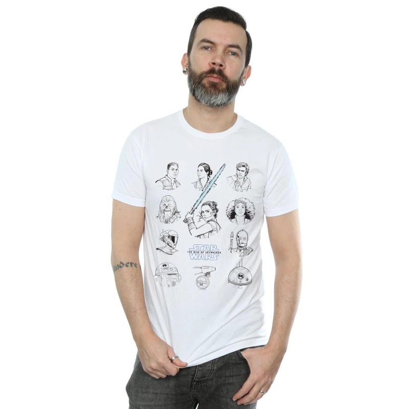 Image of Disney Men Star Wars The Rise Of Skywalker Resistance Charcter Line Up Mono T-Shirt in White Size: Small White S Male 5059400152272
