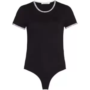 Image of Calvin Klein Jeans Logo Trim Short Sleeve Bodysuit - Black
