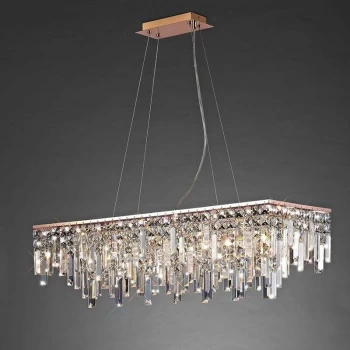 Image of Maddison Rectangular 6 Bulbs Pendant G9 Rose gold / crystal