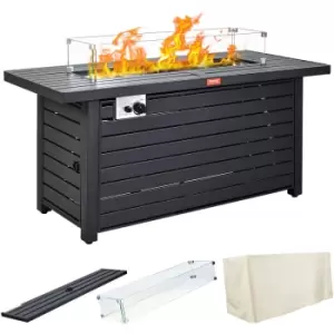 Image of VEVOR Gas Fire Pit Table, 54 In 50000 BTU, Propane Outdoor Wicker Patio fire Pits with Carbon Steel Tabletop, Lava Rock, Glass Wind Guard, Cover, Add