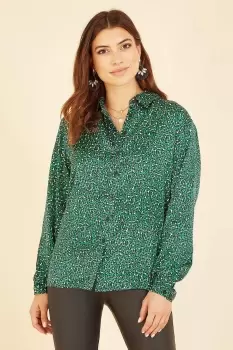 Image of Green Leopard Print Relaxed Shirt