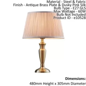 Image of Table Lamp Antique Brass & Dusky Pink Silk 60W E27 Base & Shade e10528