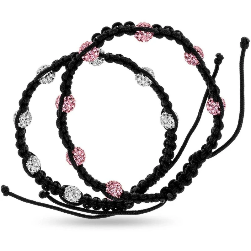 Image of Be You Sterling Silver Blk Cord Cry Set of 2 Bracelets - Black One Size