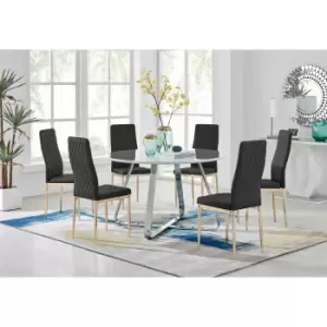Image of Furniture Box Santorini White Round Dining Table and 6 Black Gold Leg Milan Chairs