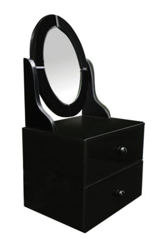 Image of Interiors by Premier Black Glass 2 Drawer Dresser Unit, Black Chest Dresser, Bedroom Dresser With Drawers and Adjustable Mirror Black