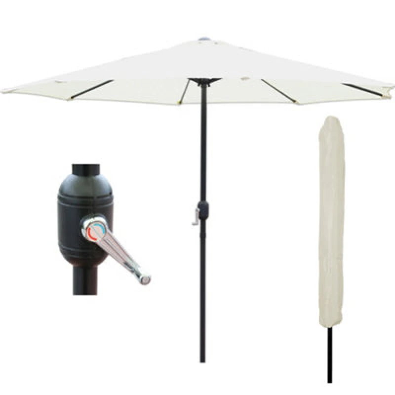 Image of Glamhaus Garden Parasol Table Umbrella 2.7M With Crank Handle Uv40 Protection Free Protection Cover Robust Steel Cream