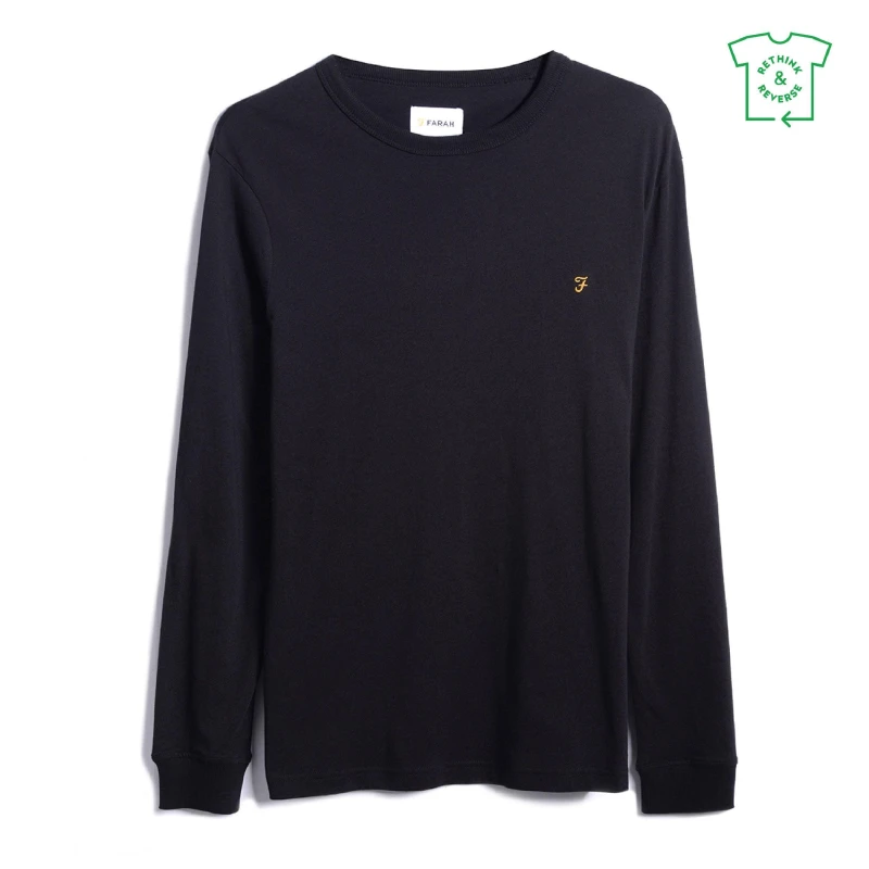 Image of Farah Long Sleeve Dennis T Shirt - Black XS