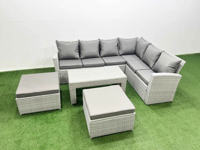 Image of Fimous 8 Seater Garden Outdoor Rattan Furniture Set Coffee Table Sets in Light Grey Light Grey Unisex
