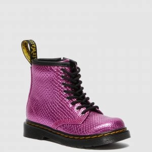 Image of Dr. Martens Toddlers 1460 Patent Lamper Lace Up Boots - Pink Reptile Emboss - UK 6 Toddler