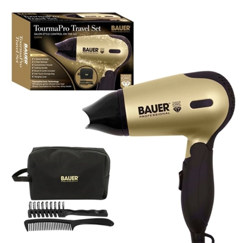 Image of Bauer 1200W Tourmaline Travel Hair Dryer Set
