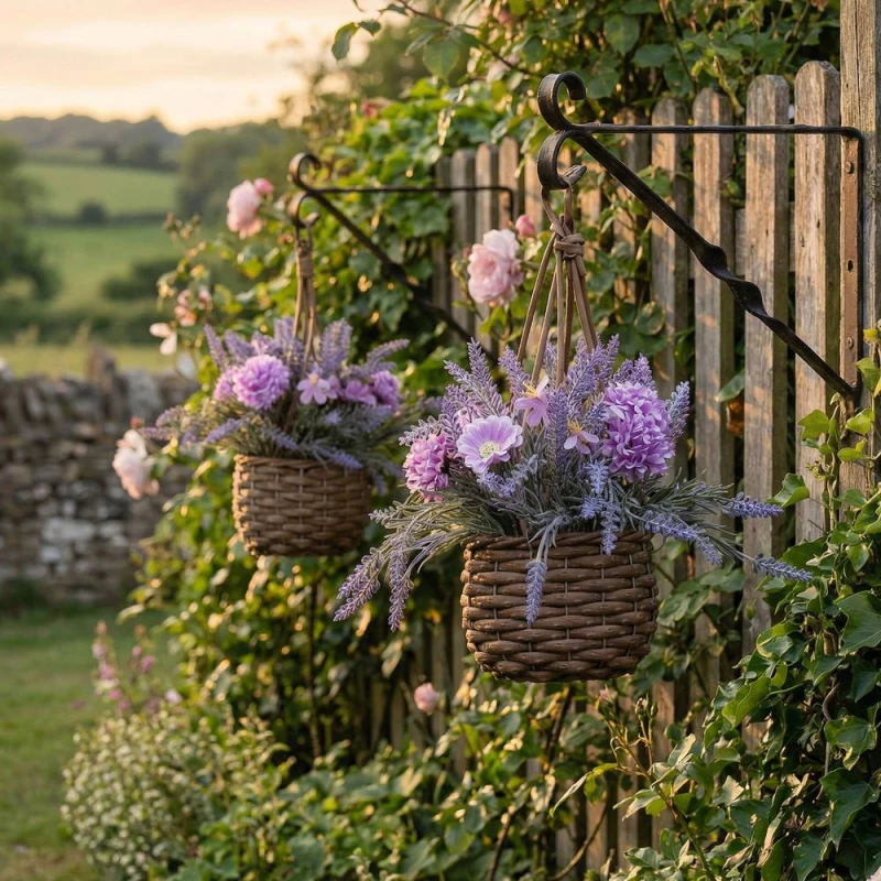 Image of Scottish Everlastings Ltd Set of 2 Outdoor 34cm Hanging Baskets Lilac in Purple Purple Unisex