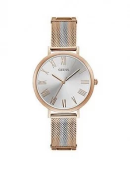 Image of Guess Guess Silver and Rose Detail Dial Two Tone Stainless Steel Mesh Strap Ladies Watch, One Colour, Women
