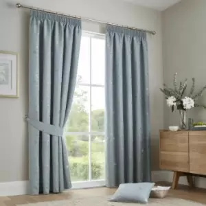 Image of Renata Floral Jacquard Weave Lined Pencil Pleat Curtains, Duck Egg, 90 x 72" - Curtina