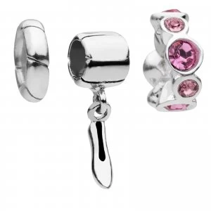 Image of Amadora Shoe and Rose Crystal Set Of Three Charms - One Size - Silver