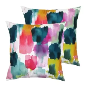 Image of Evans Lichfield Watercolour Outdoor Twin Pack Polyester Filled Cushions Ochre