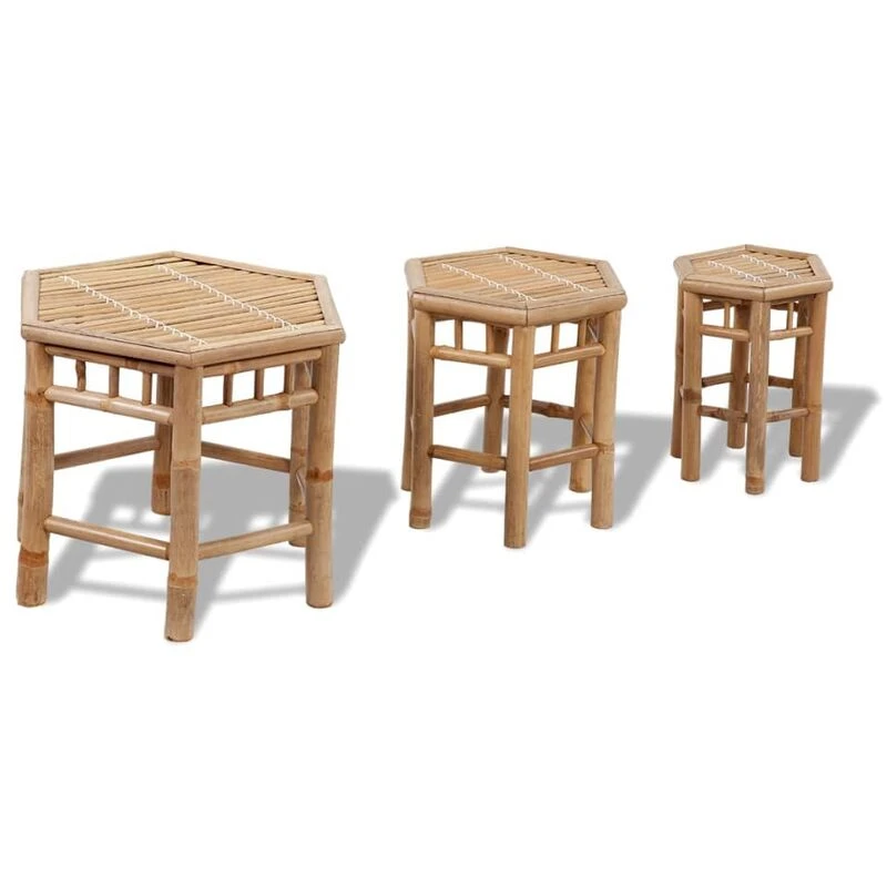 Image of vidaXL 3x Garden Stools Bamboo Patio Beach Pool Bistro Outdoor Seat Furniture