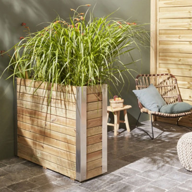 Image of Cerland Bambou Outdoor Tall Rectangular Wooden Planter 100Cm