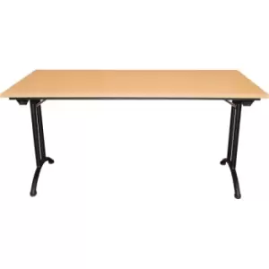 Image of Rectangular Folding Table with Beech Coloured Melamine Top and Black Frame Standard 1600 x 800 x 750mm