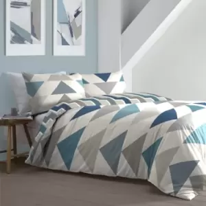 Image of Fusion Loxton Geometric Print Easy Care Reversible Duvet Cover Set, Blue, Single