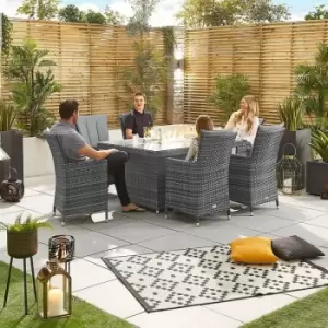 Image of Sienna 6 Seat Rattan Fire Pit Dining Set - 1.5m x 1m Rectangular Garden Table & Chairs - Grey Flat Weave Patio Furniture - Nova Outdoor Living