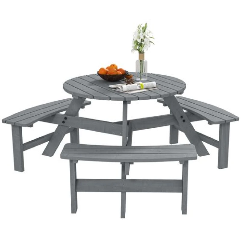 Image of Outsunny 6 Person Fir Wood Table Bench Set Outdoor Garden Patio, Grey 84B-163V00GY