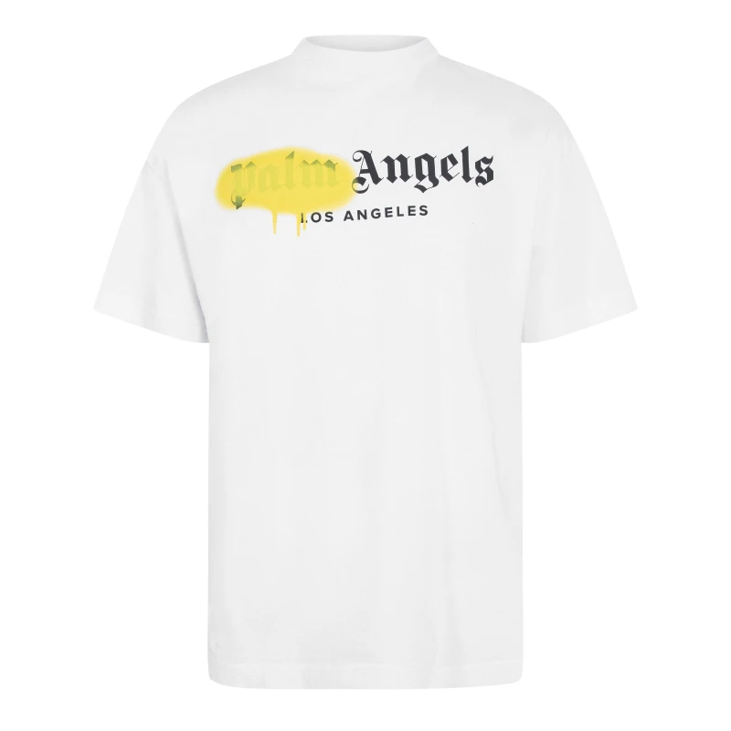 Image of Palm Angels Mens La T-Shirt White Yellow male XS