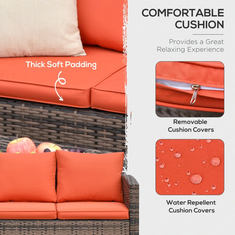 Image of Outsunny 6 PCS Patio Rattan Sofa Set Conversation Furniture Orange Orange