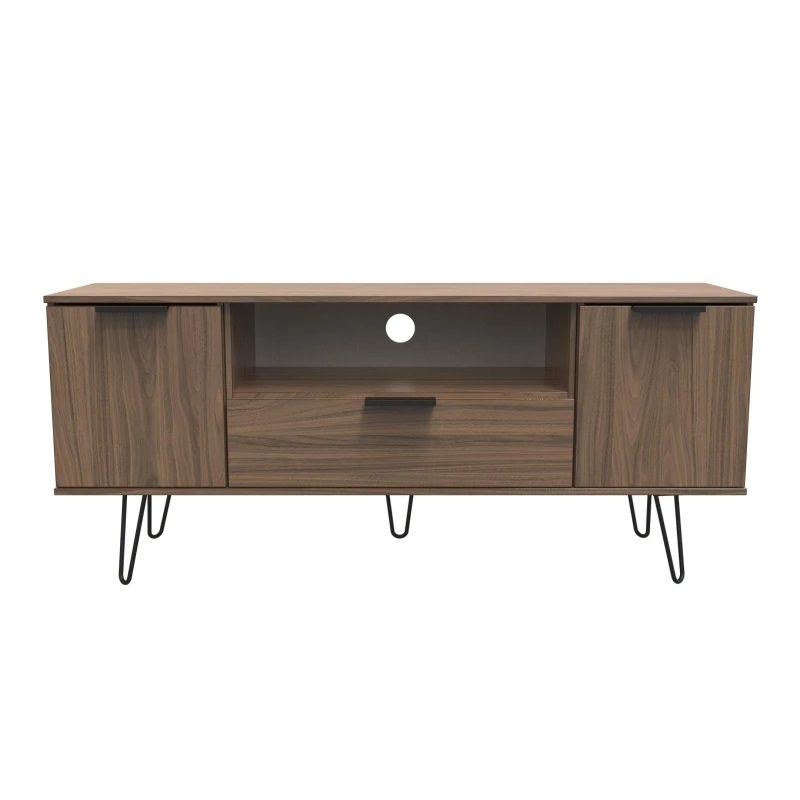Image of Ready Assembled 2 U Fuji 2 Door 1 Drawer Wide TV Unit (Ready Assembled) in Walnut Walnut Unisex