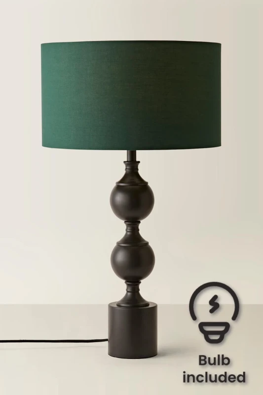 Image of ValueLights ValueLights Declan Candlestick Table Lamp with Fabric Drum Lamp Shade and Bulb in Bottle Green Bottle Green One Size Unisex 5059406069147